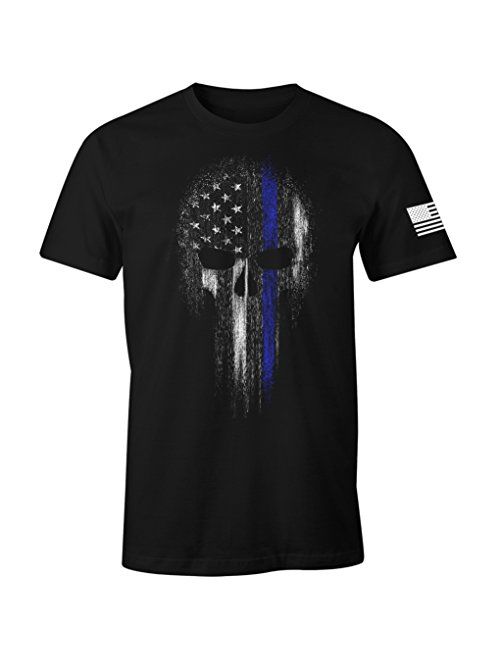 Fantastic Tees Thin Blue Line Police Support Patriotic Skull T-Shirt