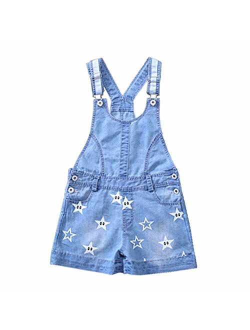 Digirlsor Girls Shortalls Toddler Kids Stars Print Denim Bib Overall Shorts Summer Romper Jumpsuit, 4-12 Years