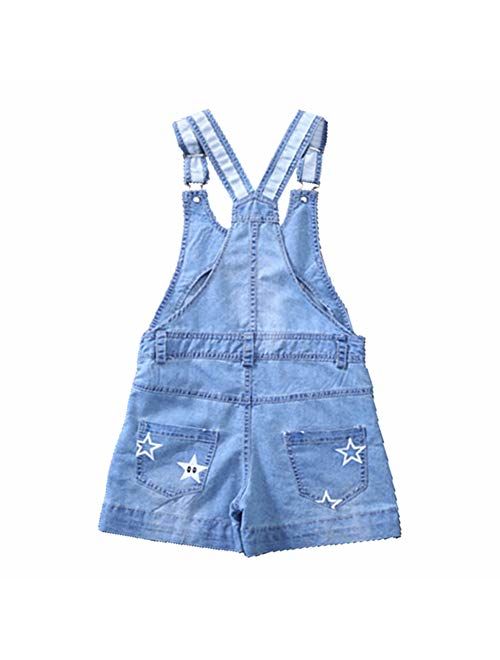 Digirlsor Girls Shortalls Toddler Kids Stars Print Denim Bib Overall Shorts Summer Romper Jumpsuit, 4-12 Years