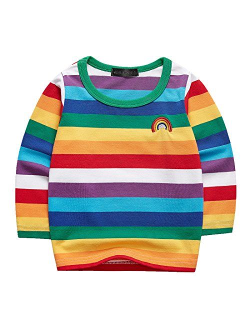 Sooxiwood Little Boys T-Shirt Rainbow Striped O-Neck