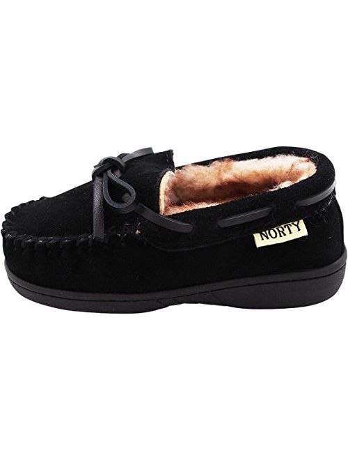 NORTY Toddler Little Kid Big Kid Genuine Leather Cowhide Suede Moccasin Slippers