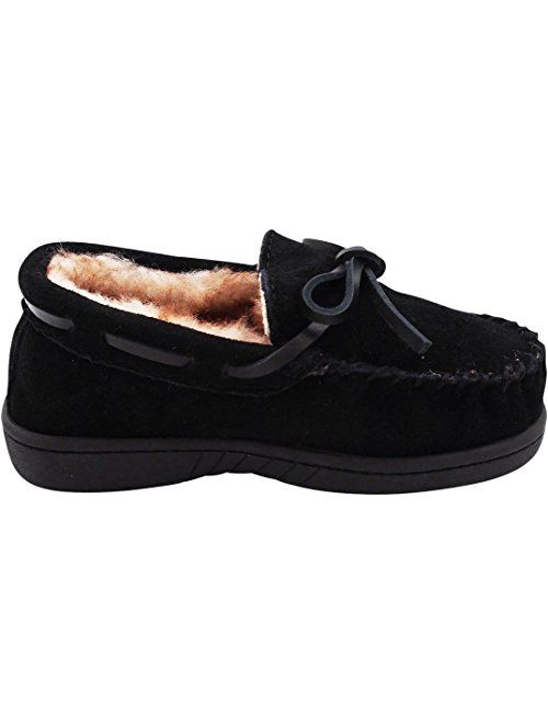 NORTY Toddler Little Kid Big Kid Genuine Leather Cowhide Suede Moccasin Slippers