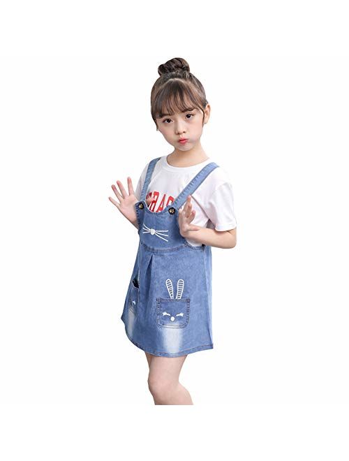 Digirlsor Kids Girls Denim Overall Dress Cute Shortalls Jeans Skirt Bib Overalls Romper, 3-12 Years