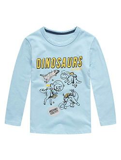 HowJoJo Boys Dinosaur Shirt Kids Cotton Long Sleeve T-Shirts Crew Neck Graphic Tees