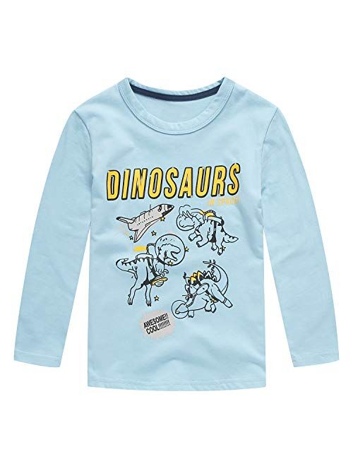 HowJoJo Boys Dinosaur T Shirts Cotton Long Sleeve Shirt Graphic Tees