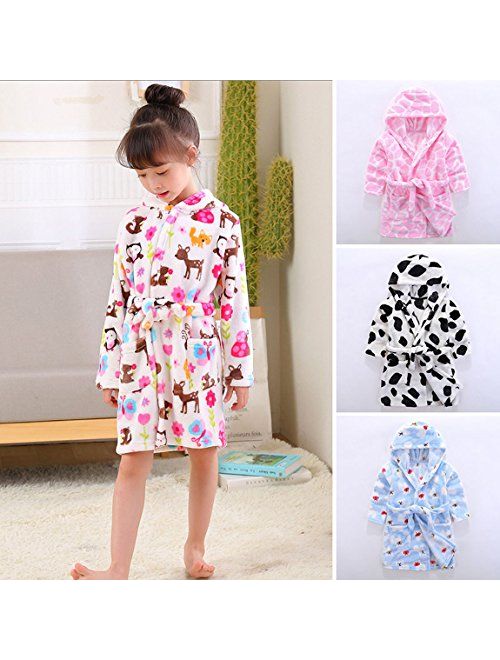 Kids Soft Hooded Bathrobe Toddler Robe Children's Pajamas Boys Girls Sleepwear