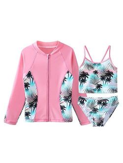 TFJH E Girls Swimsuit SPF UPF 50+ UV 3PCS Rash Guard Swimwear Sunsuits Zipper