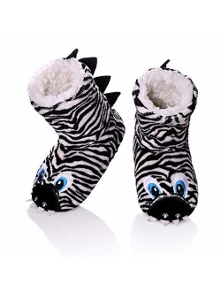 FANZERO Kids Girls Boys Slippers Cute Animal Soft Warm Plush Lining Non-Slip House Shoes Winter Boot Socks