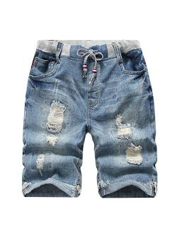 LOKTARC Boys' Ripped Frayed Pull-On Denim Shorts
