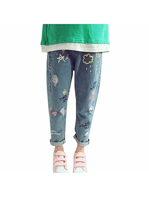 HZYBABY Boys Girls Boys Elastic Waist Ripped Denim Pants Jeans for Kids Pull on Skinny Jeans Pants