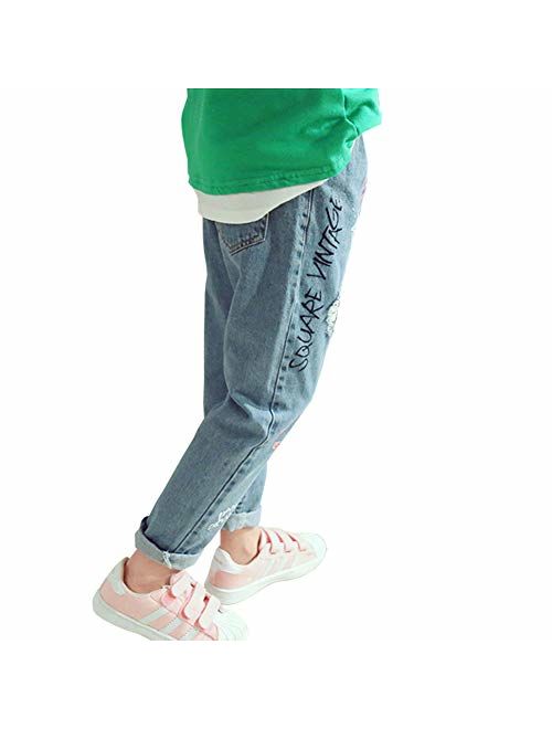 HZYBABY Boys Girls Boys Elastic Waist Ripped Denim Pants Jeans for Kids Pull on Skinny Jeans Pants
