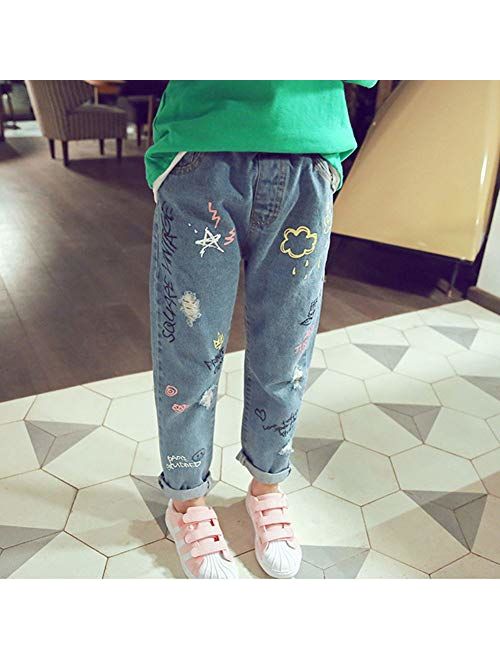 HZYBABY Boys Girls Boys Elastic Waist Ripped Denim Pants Jeans for Kids Pull on Skinny Jeans Pants