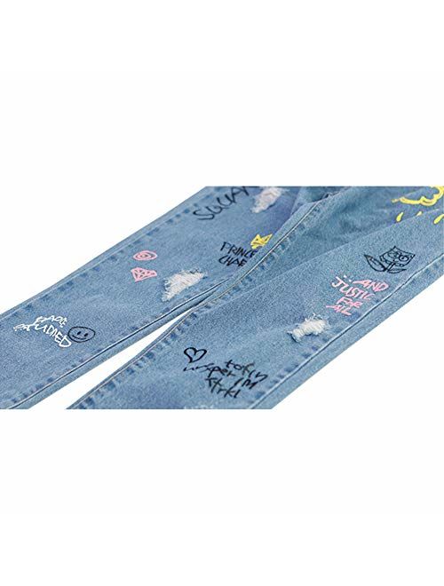 HZYBABY Boys Girls Boys Elastic Waist Ripped Denim Pants Jeans for Kids Pull on Skinny Jeans Pants