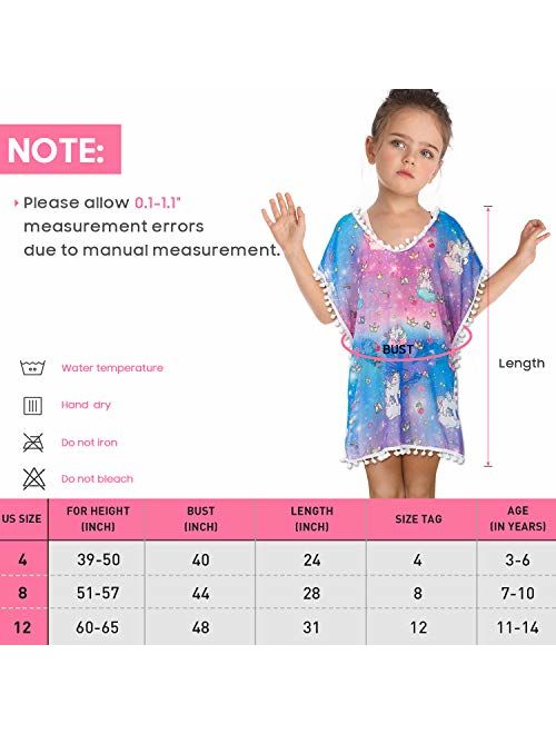Kid Girls Chiffon Unicorn Mermaid Cover-up Beach Swimsuit Coverup Pompom Tassel