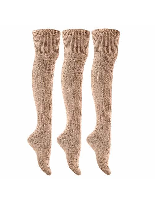 Lian LifeStyle Big Girl's Women's 3 Pairs Thigh High Cotton Socks J1025 Size 6-9