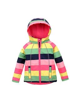 M2C Girls Hooded Fleece Jacket Striped Windproof Softshell Windbreaker