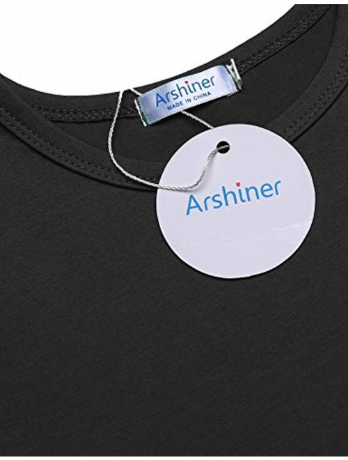 Arshiner Girl Cotton Long Sleeve A Line Skater Casual Twirly Casual Dress