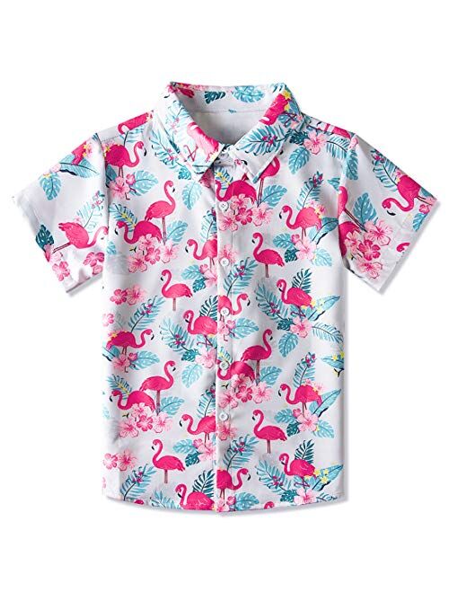 Enlifety Boys Girls Button Down Shirt Print Short Sleeve Tops Size 2-14T