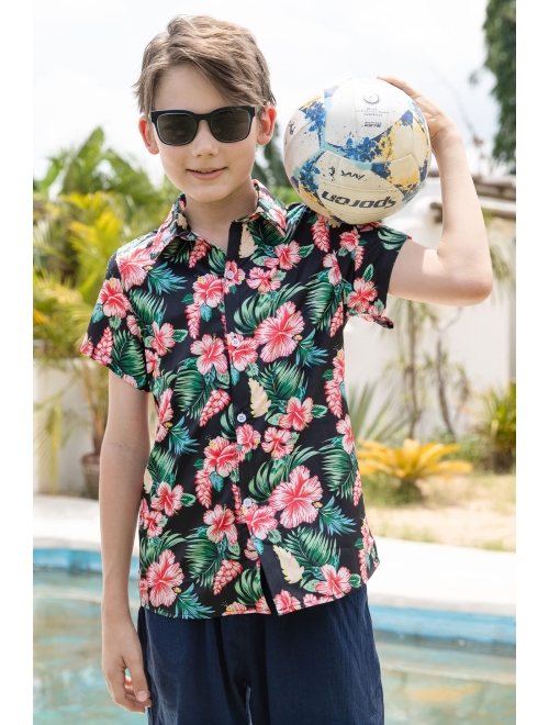UNICOMIDEA Little & Big Boys 3D Print Hawaiian Shirt Aloha Button Down Dress Shirt for 2-14 Years Old