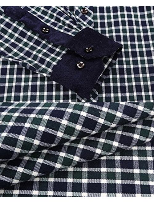 SWORLD Men's Casual Corduroy Plaid Stitching Long Sleeves Button Down Shirt Assorted