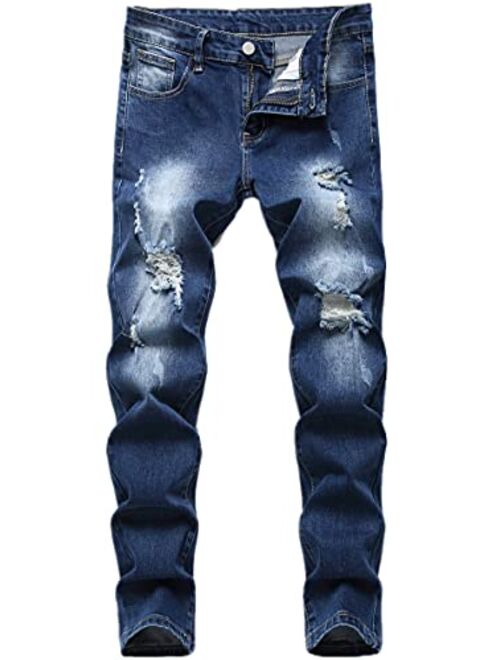 Lanscadran Boy's Skinny Fit Ripped Jeans Distressed Stretch Denim Jeans