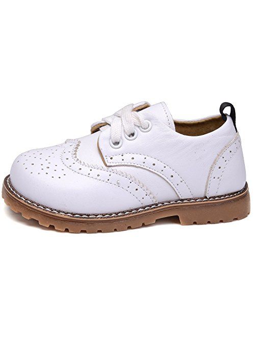 UBELLA Toddler Boys Girls Breathable Hollow Leather Lace Up Flats Oxfords Dress Shoes 