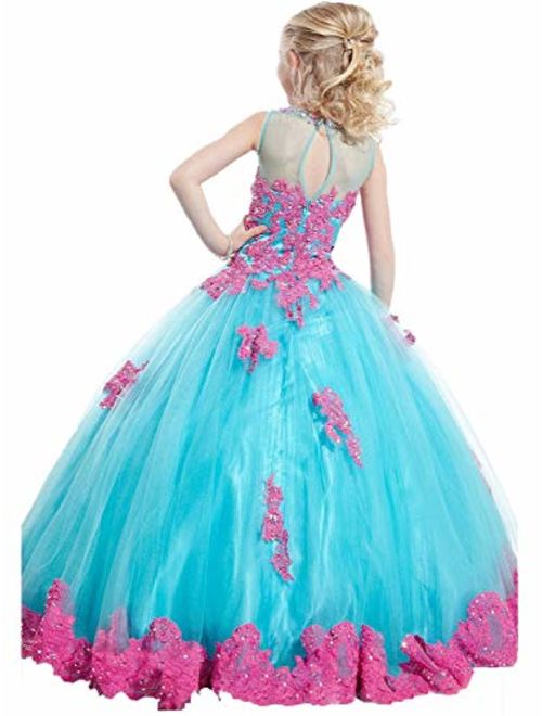 FatefulBridal Girls' Ball Gown Appliques Beads O-Neck Pageant Dresses