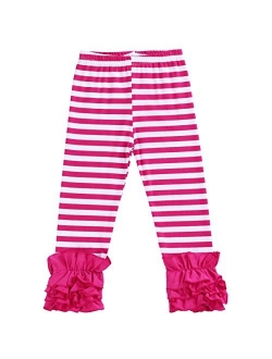 Little Girls Ankle Length Double Icing Ruffle Leggings Pants Footless Tights Elastic Waist Trousers Slacks Activewear