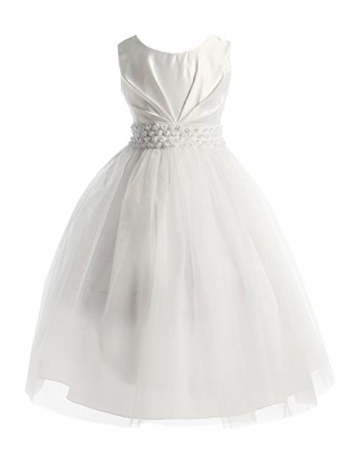 Joy Kids Girls Pleated Satin Pearl Special Occasion Flower Girl Dress 2 to 20