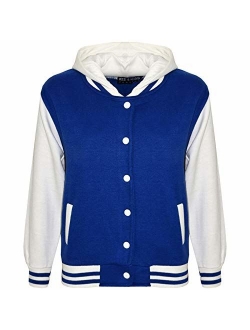 Kids Girls Boys Baseball Plain Hooded Jacket Stylish Varsity Hoodie 5-13 Years