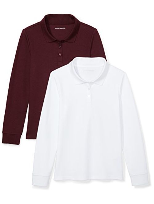 Amazon Essentials Girls' 2-Pack Long-Sleeve Interlock Polo Shirt