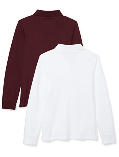 Amazon Essentials Girls' 2-Pack Long-Sleeve Interlock Polo Shirt