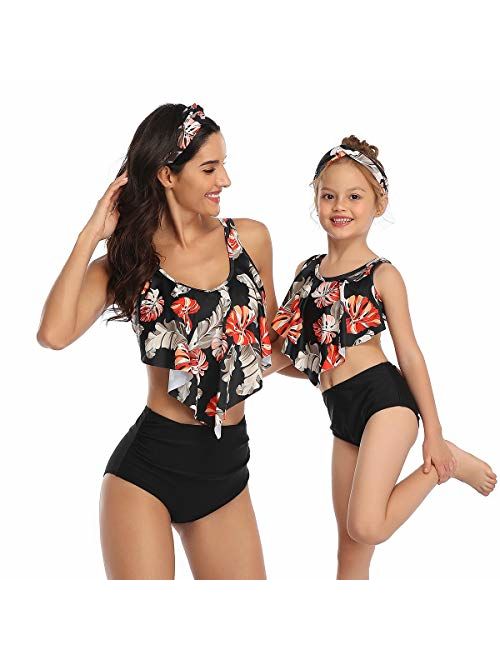 Mommy and Me Swimsuits Two Piece High Waisted Family Matching Bathing Suit Girls Bikini Swimwear