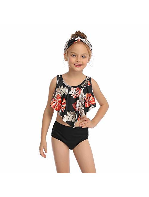 Mommy and Me Swimsuits Two Piece High Waisted Family Matching Bathing Suit Girls Bikini Swimwear