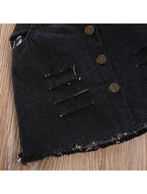 Toddler Baby Kids Girl Summer Clothes Short Sleeve T-Shirt Tops + Mini Button Skirt Set Denim Outfits