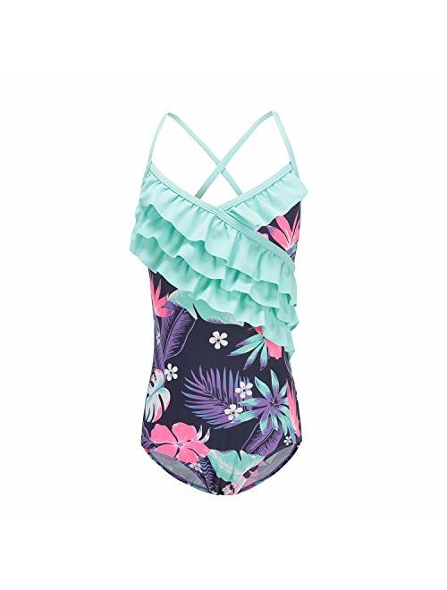 Buy Moon Tree Girls One Piece Swimsuits Hawaiian Ruffle Swimwear Beach ...