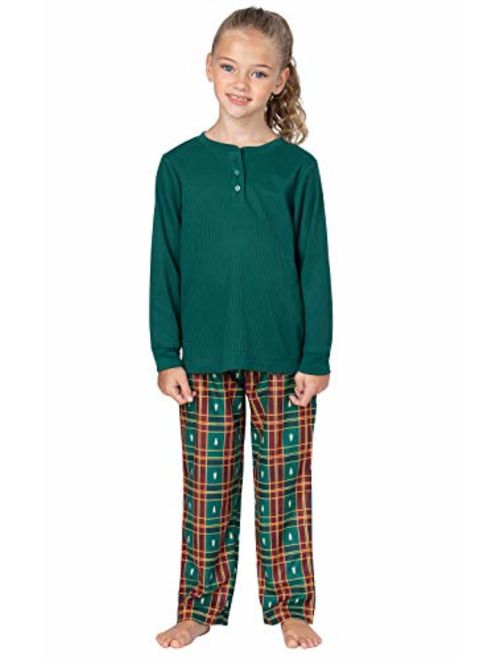 PajamaGram Big Girls' Flannel Classic Plaid Pajamas with Long-Sleeved Top