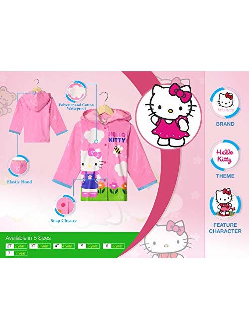 SANRIO Hello Kitty Little Girls' Waterproof Outwear Hooded Rain Coat - Toddler