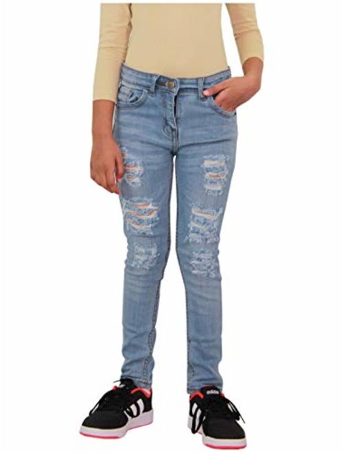 Kids Girls Skinny Jeans Denim Ripped Fashion Stretchy Light Blue Pants Jeggings