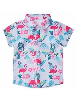 uideazone Kids Boys Hawaiian Aloha Shirt Summer Short Sleeve Button Down Dress Shirt for Beach Holiday 2-14 Years 