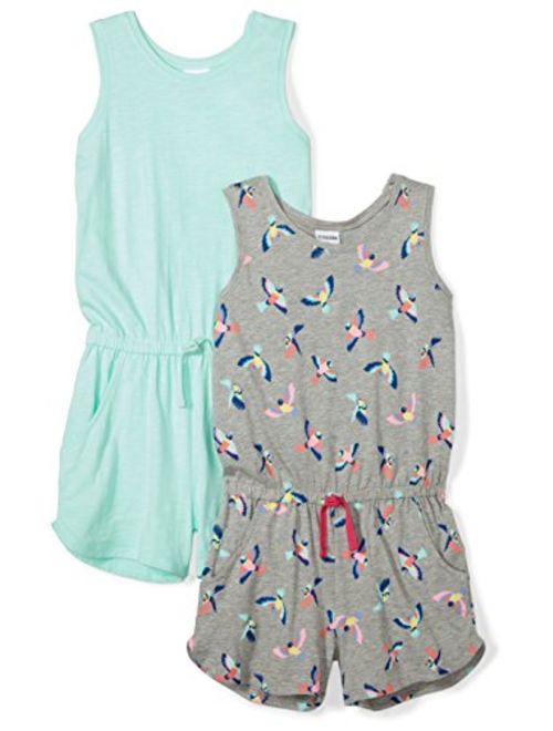 Amazon Brand - Spotted Zebra Girl's Toddler & Kid's 2-Pack Knit Sleeveless Tank Rompers
