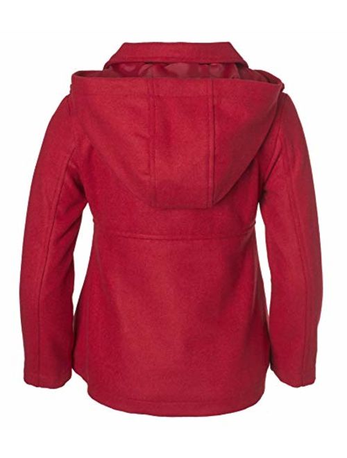 CREMSON Girls' Wool Blend Hooded Ruffle Winter Dress Pea Coat Jacket