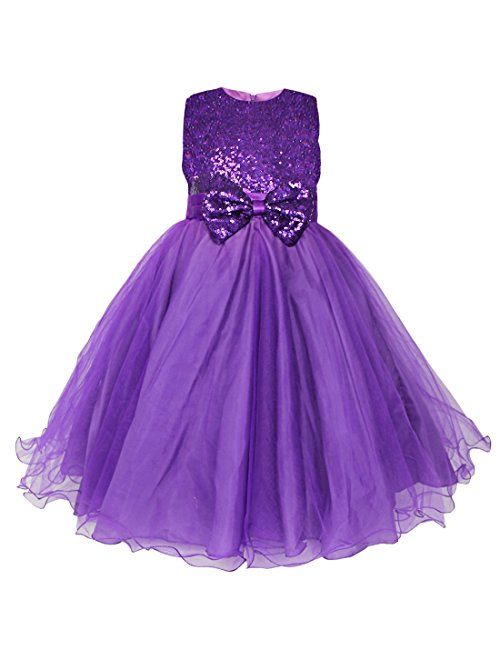 iEFiEL Girls Sequin Bowknot Princess Dance Ball Wedding Party Flower Dress