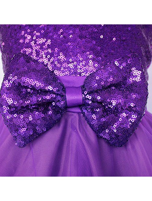iEFiEL Girls Sequin Bowknot Princess Dance Ball Wedding Party Flower Dress