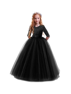 Flower Girl Lace Dress for Kids Wedding Bridesmaid Pageant Party Prom Formal Ball Gown Princess Puffy Tulle Dresses