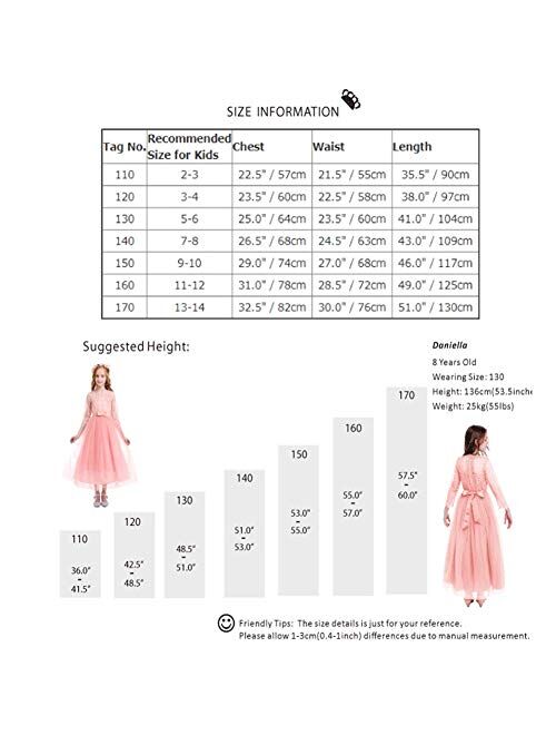 Flower Girl Lace Dress for Kids Wedding Bridesmaid Pageant Party Prom Formal Ball Gown Princess Puffy Tulle Dresses