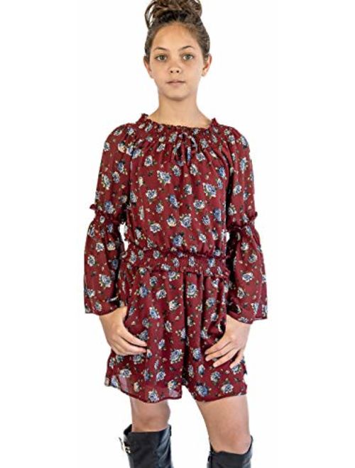 with Options Smukke Big Girls Gorgeous Floral Printed Long Sleeves Romper with Pockets 7-16 