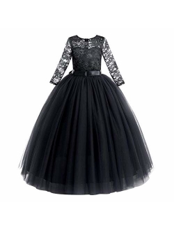 Big Girl Vintage Lace Junior Bridesmaid Dress Dance Ball Pageant Maxi Gown Floor Long for Party Wedding