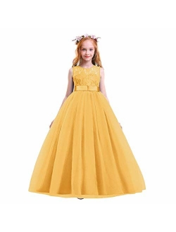 Big Girl Vintage Lace Junior Bridesmaid Dress Dance Ball Pageant Maxi Gown Floor Long for Party Wedding