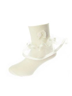 DressForLess Multi Color Girls Socks with Color Ruffled Organza Lace and Ribbon